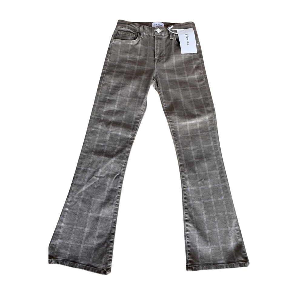 FRAME Le Crop Mini Boot Plaid Lt. Brown Pants Size 25 NWT Designer‎ Denim
